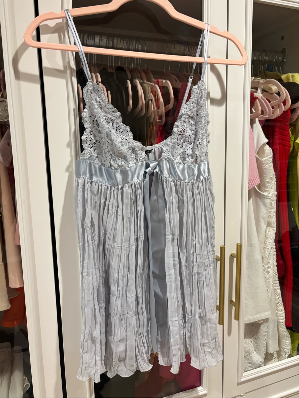 Victoria's Secret Light Gray Lace-Trim Satin Babydoll Chemise